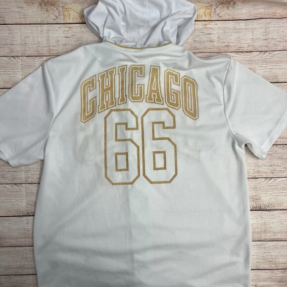NBA Chicago Bulls White Gold Hooded Button Jersey XL #66 Chicago Short Sleeve - Picture 11 of 12